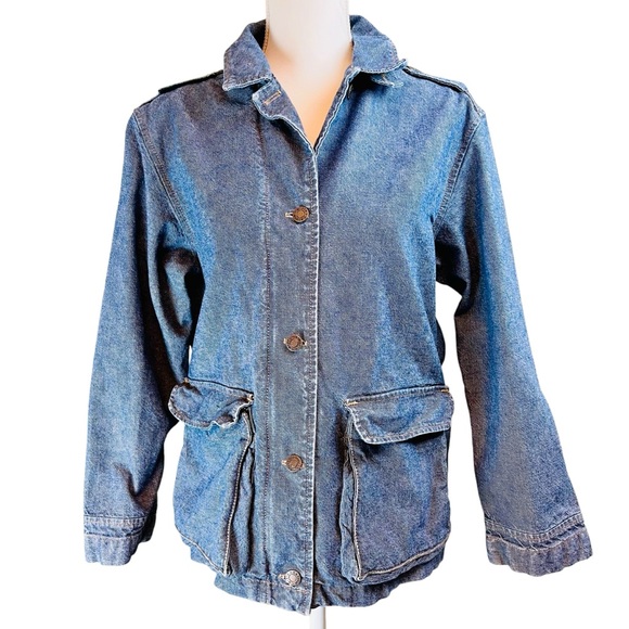 CALVIN KLEIN Vintage Blue Denim Jean‎ Chore Coat Barn Jacket Sz Small USA Unique - Picture 1 of 16